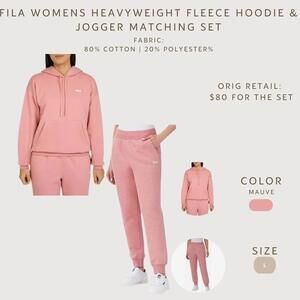 FILA Women's Fleece Hoodie & Jogger Matching Set - Mauve, Size L -Y2K 90s trend